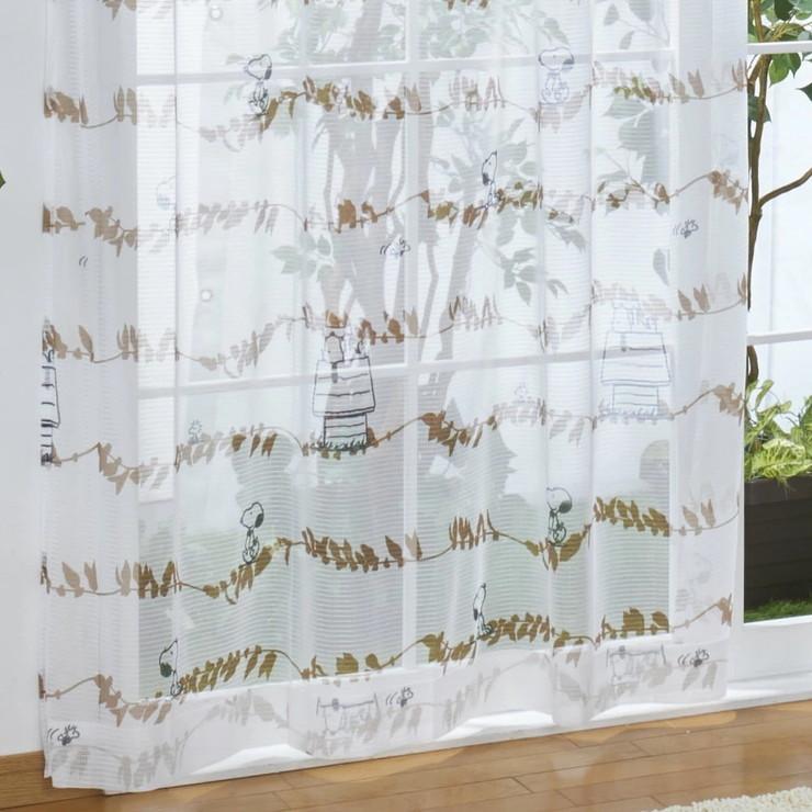 レースカーテン 2枚組 スヌーピー リーフ 幅100 丈133cm 丈176cm 丈