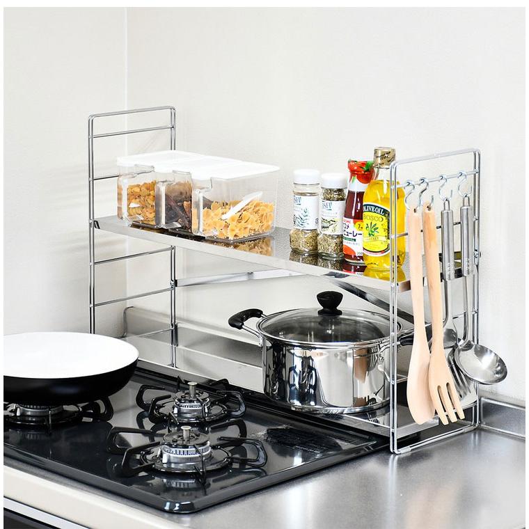 日本製 燕三条 排気口カバー付き コンロ奥多機能ラック 幅65cm 2段