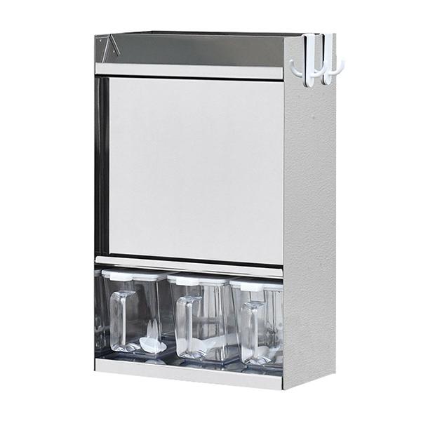 日本製 燕三条 フラップ扉のステンレススパイスラック ポット3 調味料