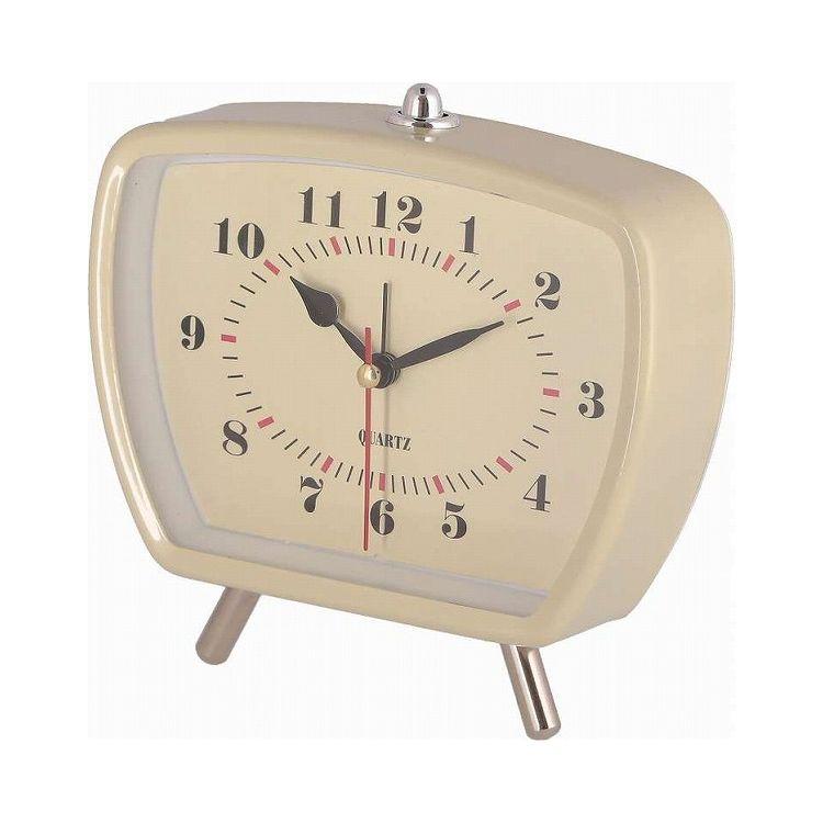 置時計レトロ レッド ホワイト 置き時計 静音 スクエア アラーム機能
