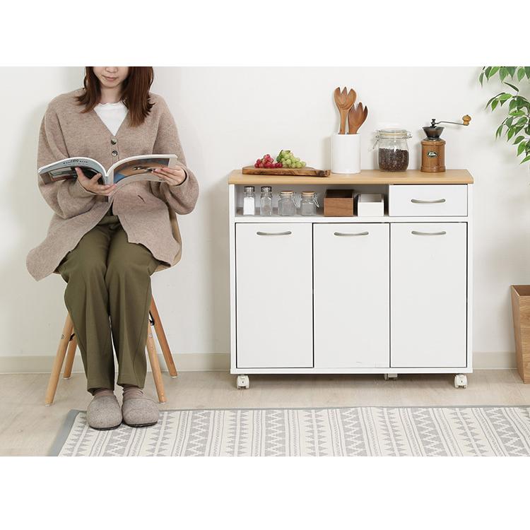 キッチンカウンター ミニ 幅80cm キャスター付き 引き出し オープン