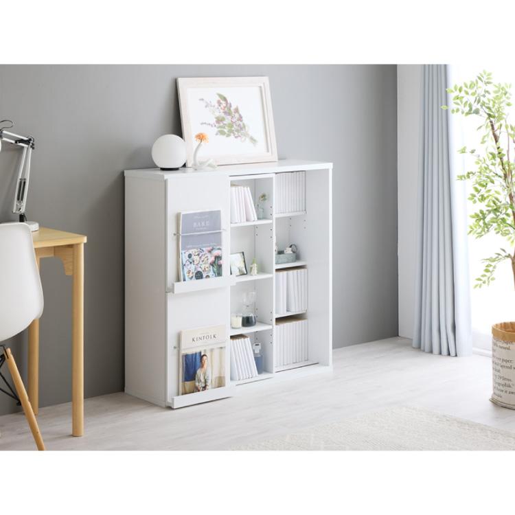 本棚 幅90cm スライド本棚 大容量 扉付き ディスプレイラック