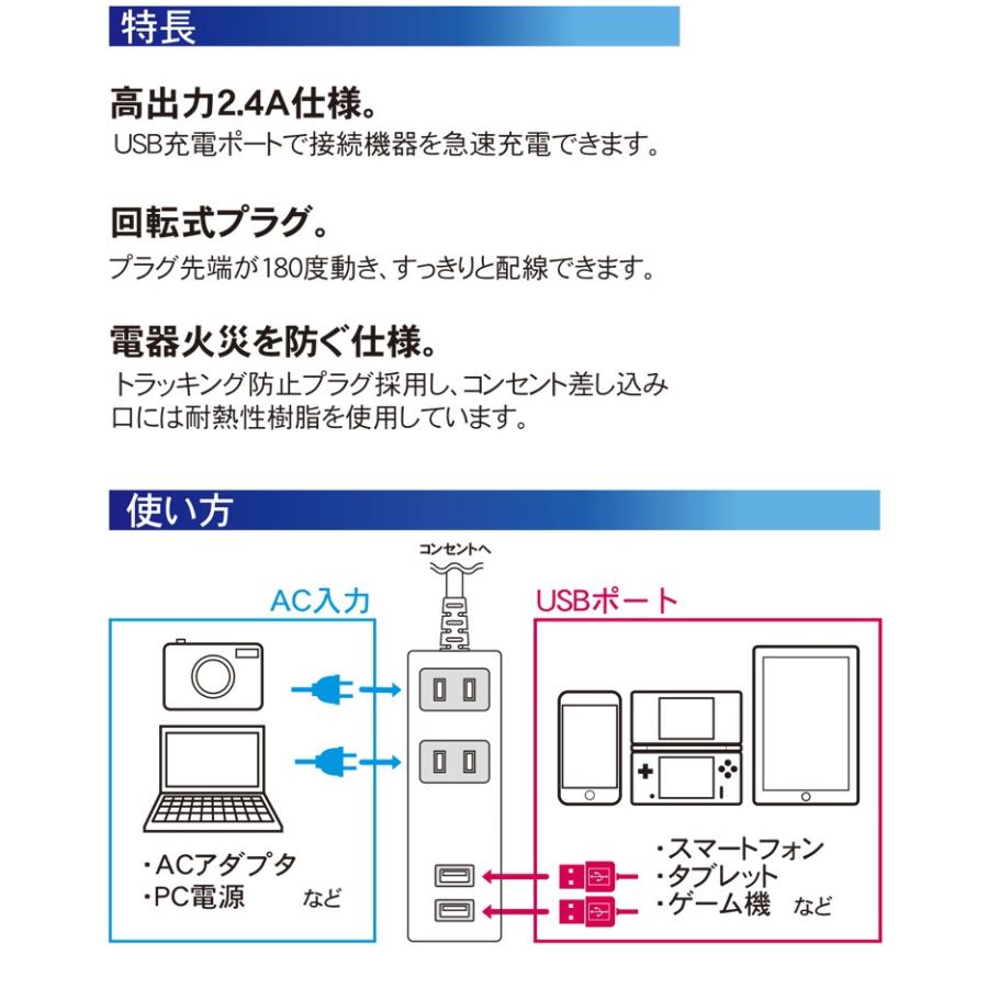 トップランド Usb付きタップ2 5m ホワイト M4217 コンセント電源 Usb充電 テーブルタップ 電源タップ スイングプラグ Fc リコメン堂インテリア館 通販 Yahoo ショッピング