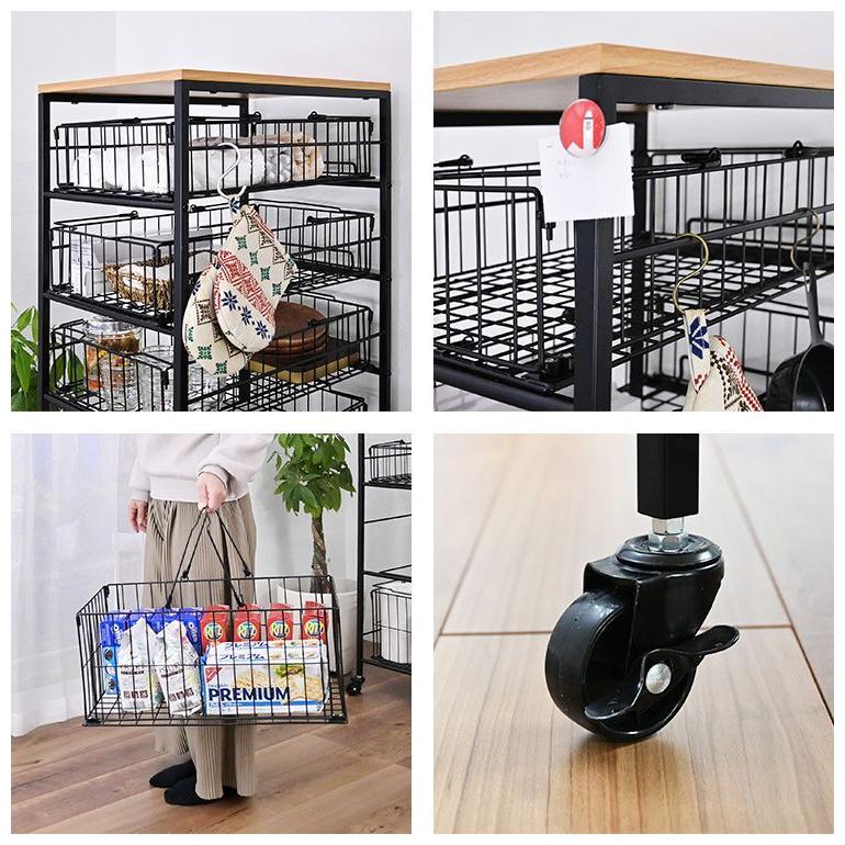 隙間収納 バスケット付き 6段 持ち運べるかご付き キャスター付き