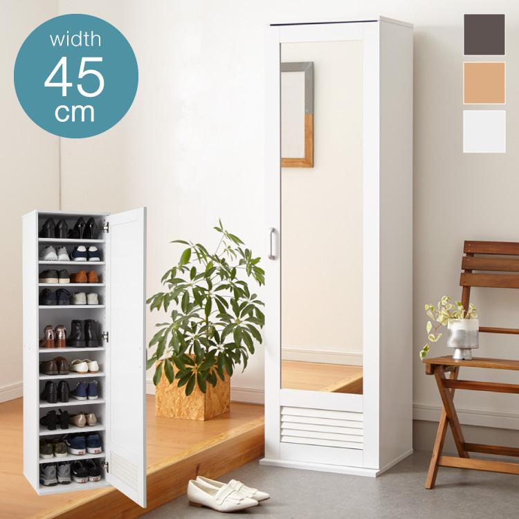 送料無料 シューズラック ミラー付き ルーバー仕様 ハイタイプ 下駄箱