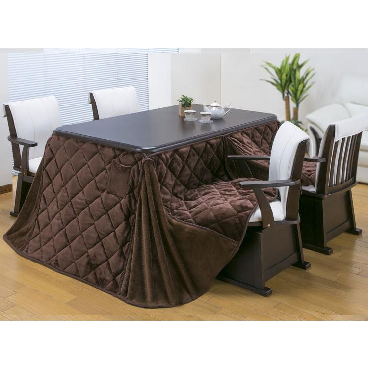 ダイニングこたつ 6点セット 4人掛け テーブル 布団 チェア4脚 135×80cm 4人用 600W薄型ファンヒーター 撥水フランネル生地 冬 あったか 代引不可_4