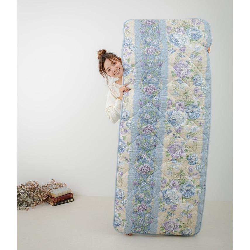 日本製 ごろ寝マット 長座布団 3層 70×185cm 花柄ボーダー 固綿入り