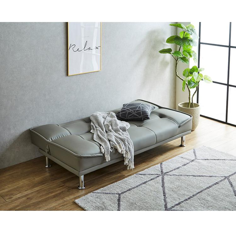 リクライニングソファベッド PVCレザー 幅180 鉄脚 合皮 シンプル