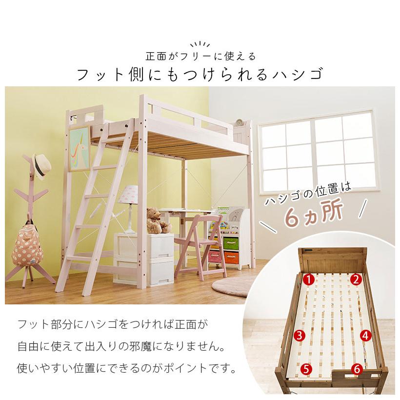 頑丈ロフトベッド 耐荷重350kg 敷布団OK ハイタイプ ベッド下140cm 