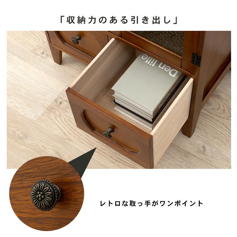 ビンテージ　キャビネット　前硝子引出し箱　昭和レトロ　送料込み キャビネット 幅60 完成品 レトロガラス リビングボード 扉収納