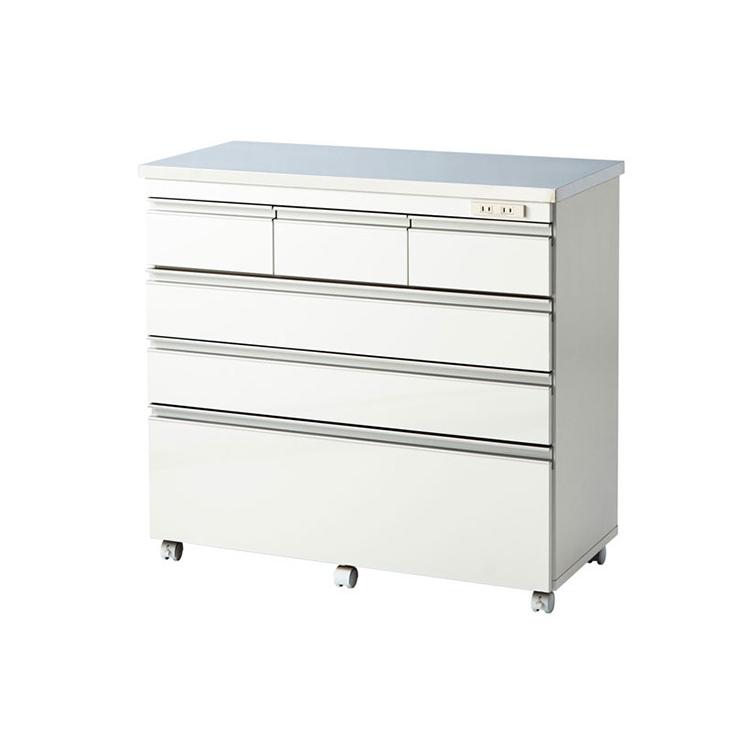 キッチンカウンター 間仕切り ステンレス天板 幅90 完成品 国産 背面化粧仕上げ 鏡面仕上げ 開梱設置無料 キャスター付き 4段 レンジ台 レンジラック 代引不可