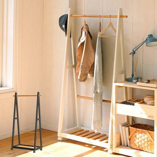 天然木 キャスター付き A型ハンガーラック ツートンハンガー パイン材