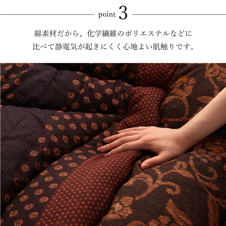 日本製 こたつ布団 こたつ厚掛敷布団 セット 和柄 長方形 大判 ブルー 約205×315cm かわいい おしゃれ 代引不可の画像