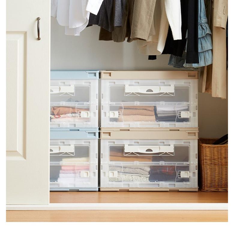 収納ケース 2個セット 折りたたみコンテナ 片扉 50L 横から