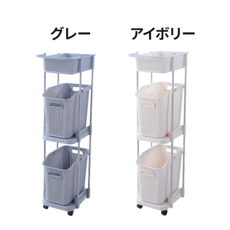 ラタン調 ランドリーバスケット 樹脂製 3段 深型 キャスター付き