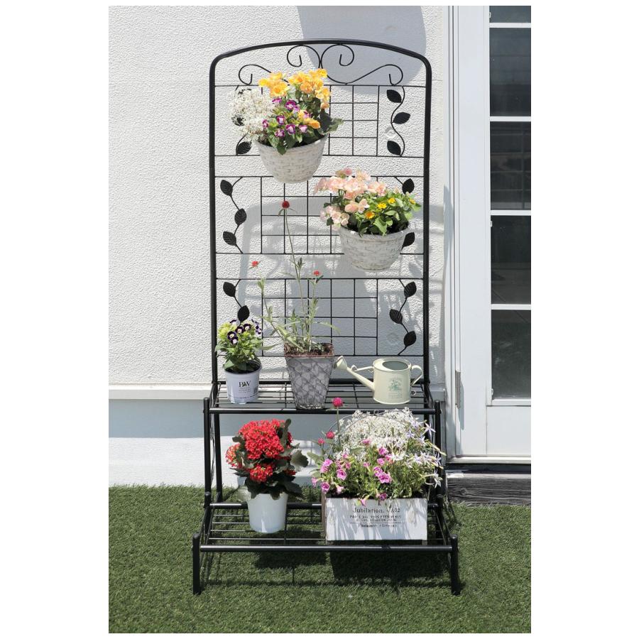 フェンス付き フラワースタンド スリム 2段 幅60cm ガーデンフェンス