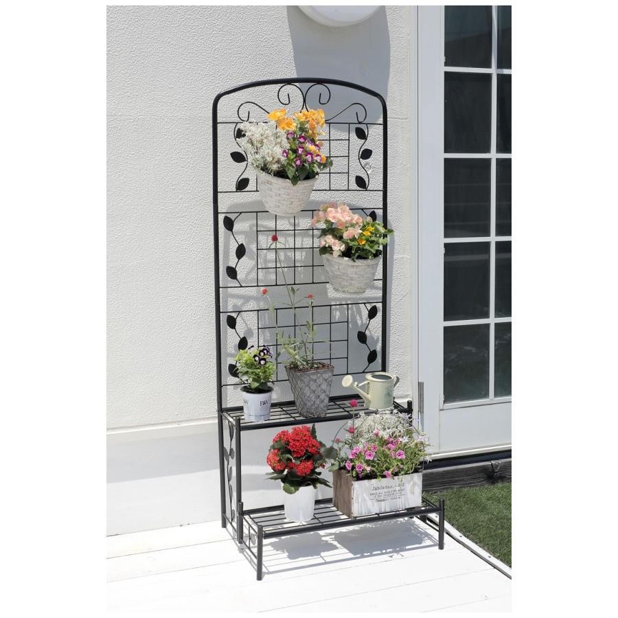 フェンス付き フラワースタンド スリム 2段 幅60cm ガーデンフェンス