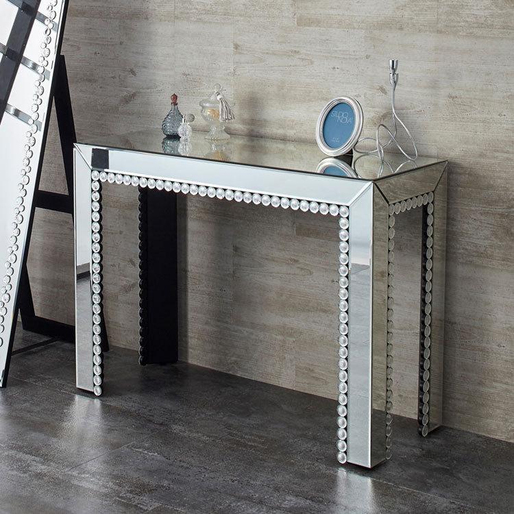 新品　ミラーテーブル　コンソール クリスタル装飾 Amazon｜Karl home ミラーデスク 引き出し2個付き シルバー コンソール