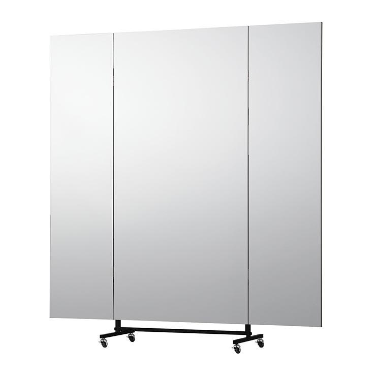 割れないミラー 移動式スポーツミラー 三面鏡 90cm 45cm+45cm ×180cm 幅90 45+45 ×高さ180×厚さ24 2枚合せ48 cm 鏡 姿見 代引不可
