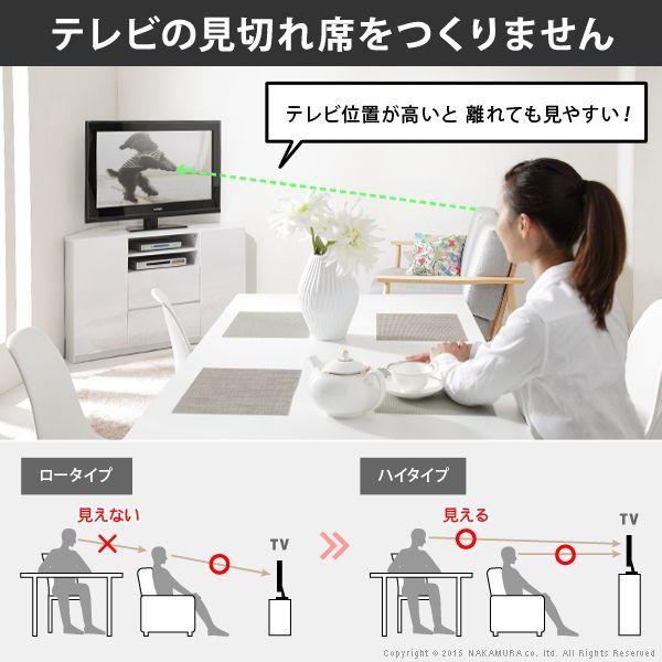キャスター付き コーナー TVボード ロビン ハイタイプ テレビ台 鏡面