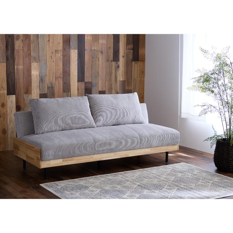 ソファベッド 幅188cm 3人掛け リクライニング コーデュロイ 天然木 脚