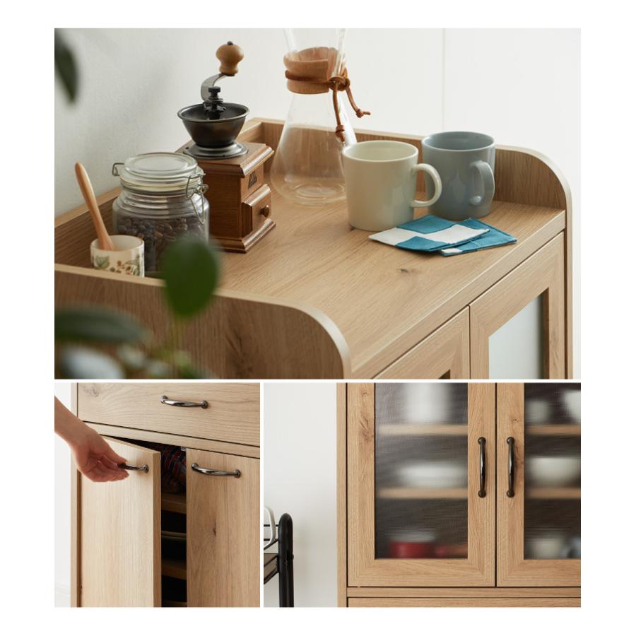 日本製 食器棚 完成品 ロータイプ 幅60cm 高さ120 稼働棚 ミスト扉