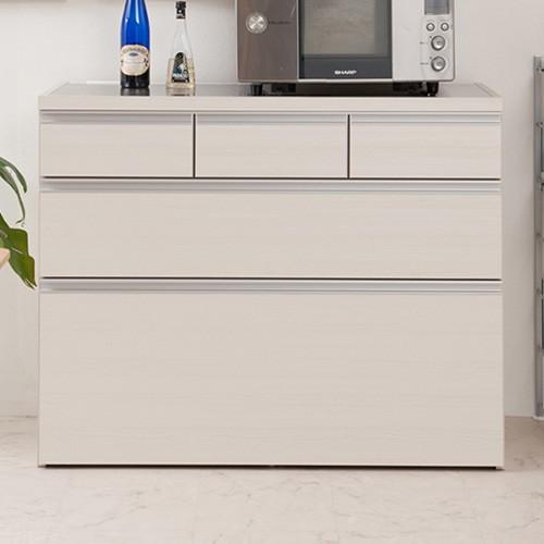 日本製 大川家具 ステンレス キッチンカウンター 幅110 上引き出し3杯