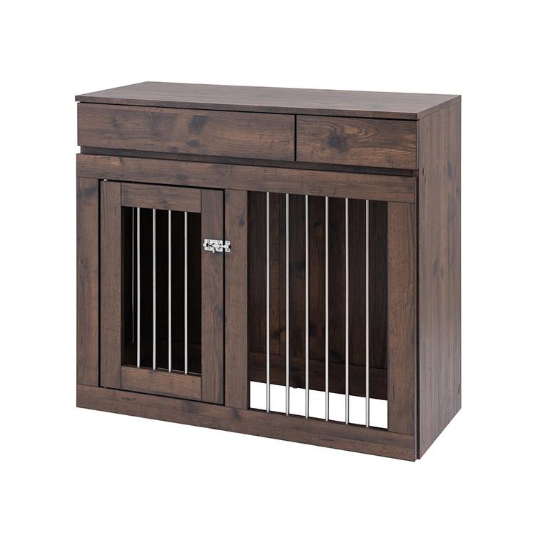 ARIZONA 幅90 奥行40 高さ80 収納付きスライド収納型ケージ ブラウン