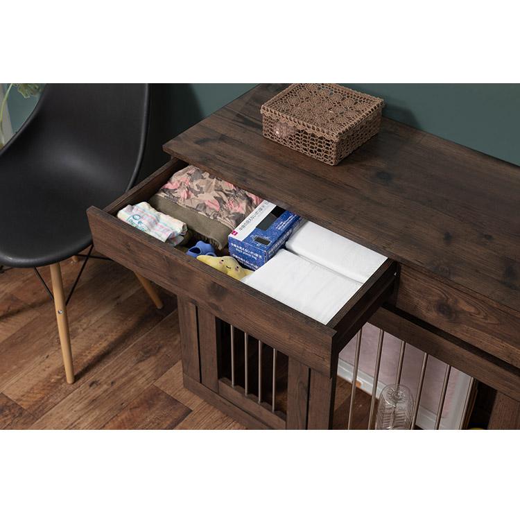 ARIZONA 幅90 奥行40 高さ80 収納付きスライド収納型ケージ ブラウン