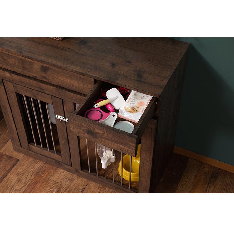 ARIZONA 幅90 奥行40 高さ80 収納付きスライド収納型ケージ ブラウン