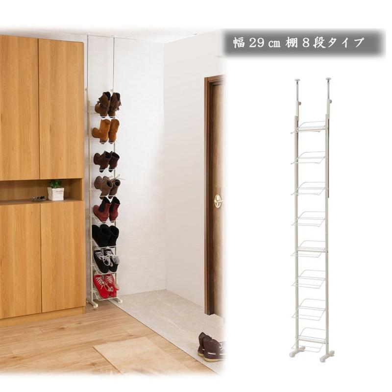 日本製 完成品 突っ張り つっぱり 壁面 薄型 シューズラック 靴入れ ハイカットブーツ専用 ブーツ 幅29cm ホワイト 白 代引不可の画像