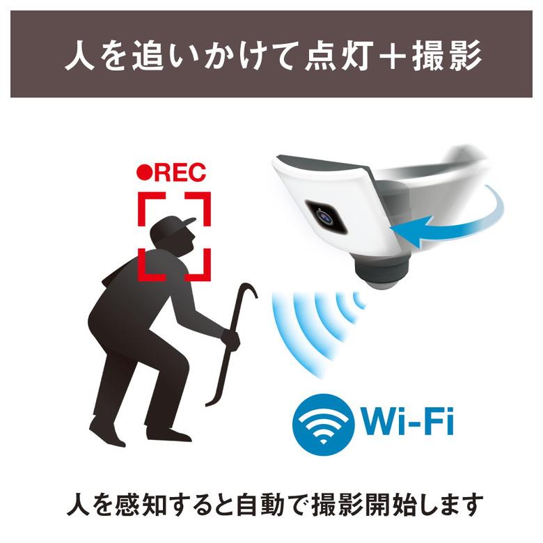ムサシ 自動追尾 監視カメラ&ライト 20Wワイド追尾式LEDセンサーライト