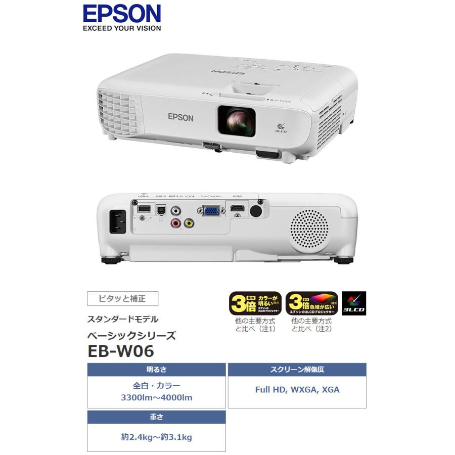 エプソン ビジネスプロジェクター ベーシックモデル EB-W06 WXGA 3700lm EPSON ダイレクトパワーオン オートパワーオン 台形歪み補正 スピーカー内蔵 代引不可｜rcmdin｜03