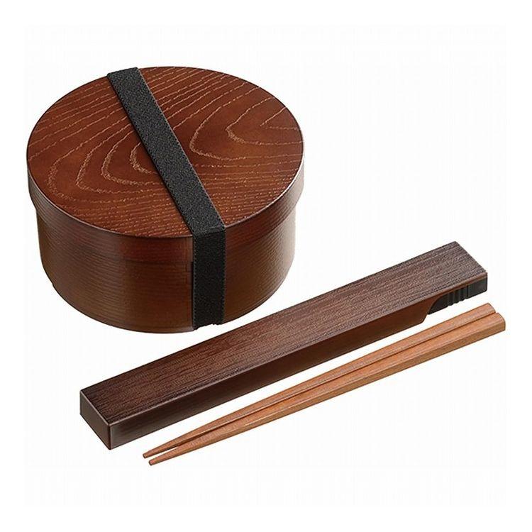カクセー 曲げわっぱ風 弁当箱 箸と箸ケースのセット 袋入 茶 TW-12 丸型 日本製 お弁当箱 箸 セット まげわっぱ 箸付き 食洗機対応 代引不可 | ブランド登録なし
