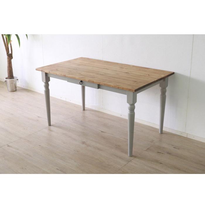 ダイニングテーブル 北欧調 幅135cm アンティーク調 組立品 机 グレー ホワイト欧米 パイン材 ダイニング おしゃれ フレンチカントリー 天然木 無垢 代引不可 | ブランド登録なし | 08