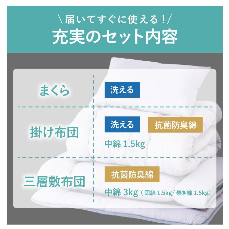 TEIJIN（テイジン） 日本製 布団セット 3点 シングル 国産 防ダニ 抗菌