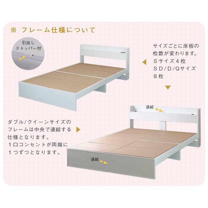ルース コンパクト ベッドフレーム クイーンベッド 棚付き コンセント
