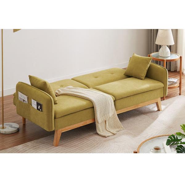 ソファベッド カジュアルソファベッド 収納ポケット付き 幅200cm 肘