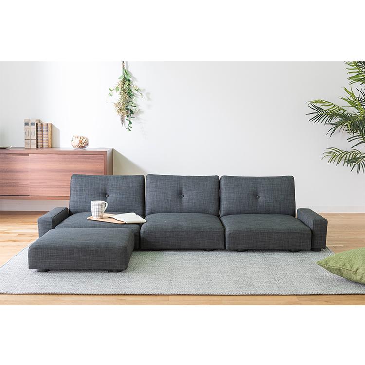 ソファベッド ダークグレー 3人掛け ローソファ フラット ローソファ 3P ソファベッド 幅171cm 奥行64/88cm フロアソファ