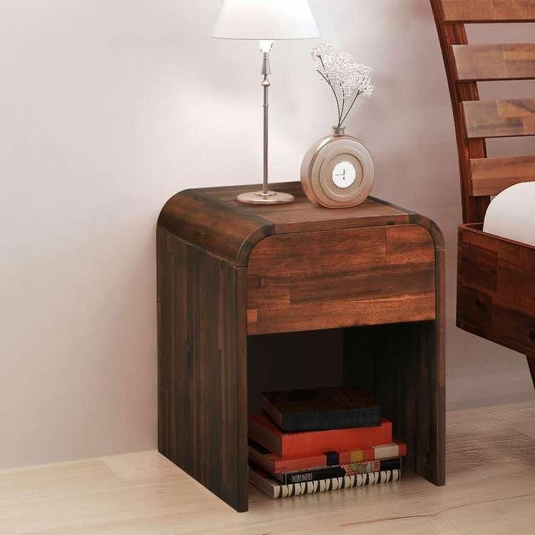 vidaXL ナイトテーブル 41.5x42x52 cm アカシア無垢材家具 テーブル