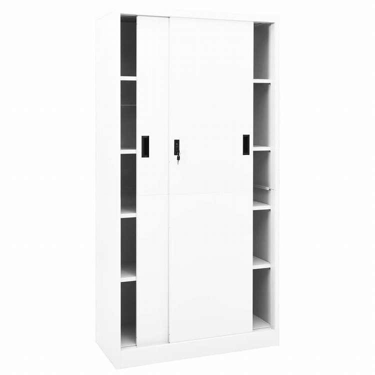 vidaXL オフィスキャビネット スライド式ドア付 ホワイト 90x40x180cm スチール製家具 キャビネット 収納 収納キャビネット・ロッカー 代引不可_2
