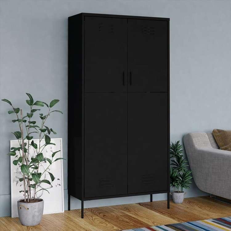 vidaXL 洋服ダンス ブラック 90x50x180 cm スチール家具 キャビネット