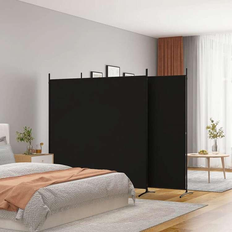 vidaXL 3枚パネル 間仕切り 525x180cm 布製 ブラック家具 代引不可