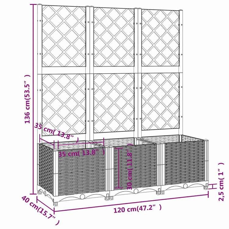 vidaXL ガーデンプランター トレリス付き ホワイト 120x40x136 cm PP ホーム ガーデン 芝 ガーデン ガーデニング 鉢植え・プランター 代引不可_7