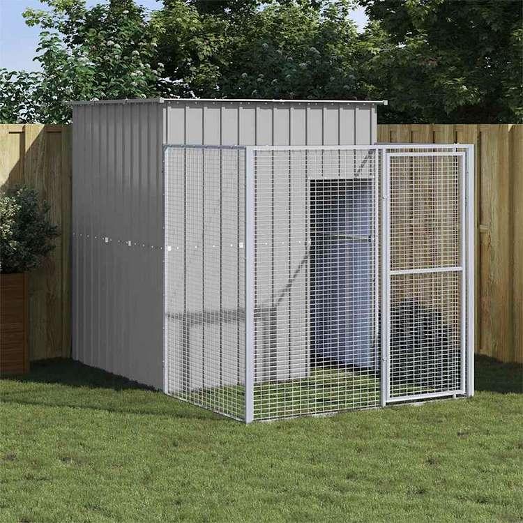 vidaXL 犬小屋 ラン付き ライトグレー 165x251x181 cm 亜鉛メッキ鋼製 動物 ペット用品 ペット用品 犬用品 ドッグハウス 代引不可_1