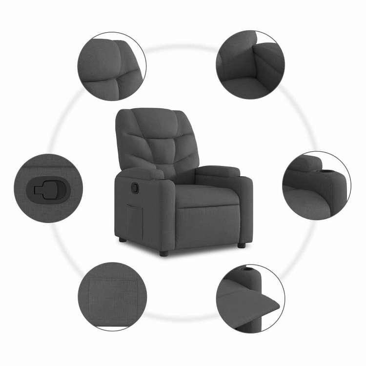 vidaXL リクライニングチェア ダークグレーファブリック 家具 チェア アームチェア・リクライニングチェア・スリーピングチェア 代引不可の画像