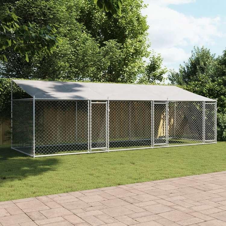 vidaXL 犬用ケージ ルーフ ドア付き グレー 6x2x2 m 亜鉛メッキ鋼