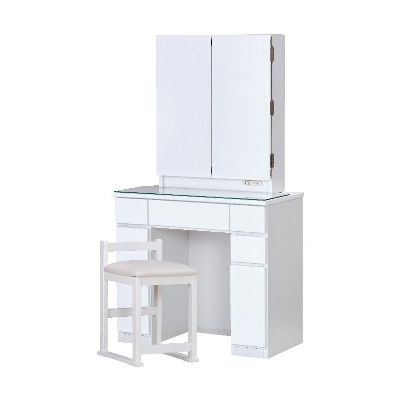 【訳あり品】 一生紀 ドレッサー 三面鏡 スツール付き 幅80 完成品 コンパクト コンセント付き 鏡面仕上げ テーブル 収納 可愛い 3面鏡 化粧台 鏡台 ガラス天板 代引不可 【AA7023183282】(25303円)