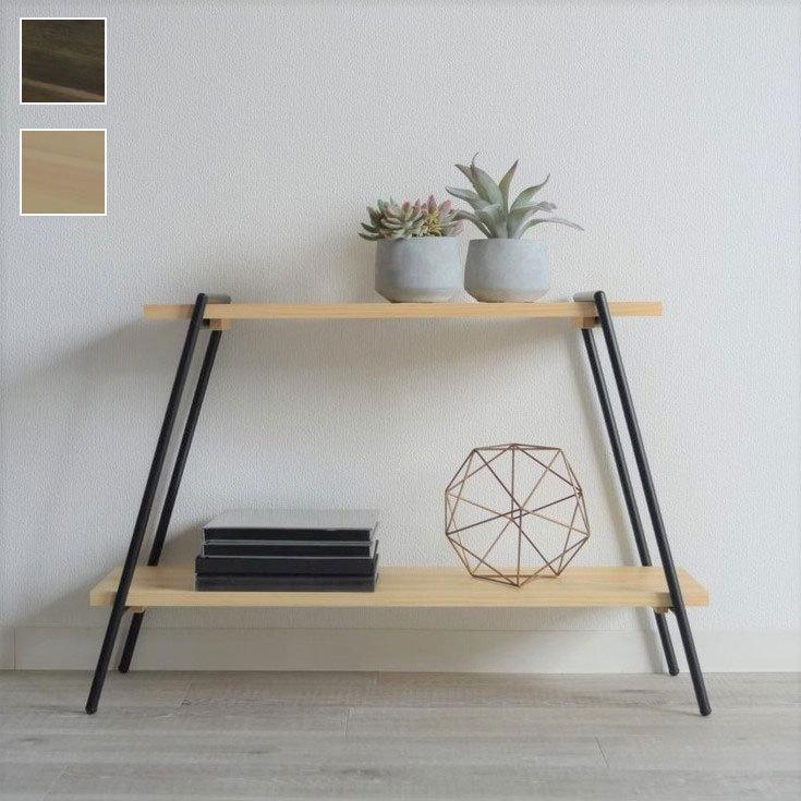 アウトドア ラック 棚 2段 工具不要 簡単組立 キャンプ アイアンラック フラワースタンド シェルフ 幅78 高さ53 天然木 ウッド アイアン 代引不可