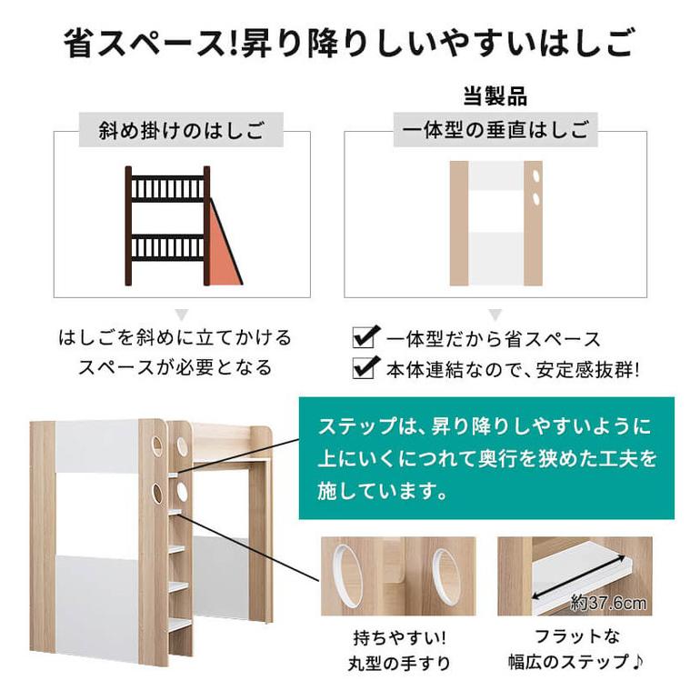 ロフトベッド シングル ハイタイプ ベッド下収納 子供部屋 システム